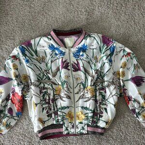 Anthropologie Floral Bomber Jacket | Size S/M Oversized Fit | Satin Zip Up